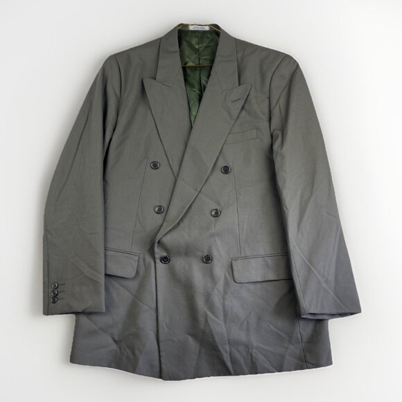 VTG YSL Yves Saint Laurent Men's Double Breasted Blazer Grey / Green Wool READ** - Picture 1 of 16